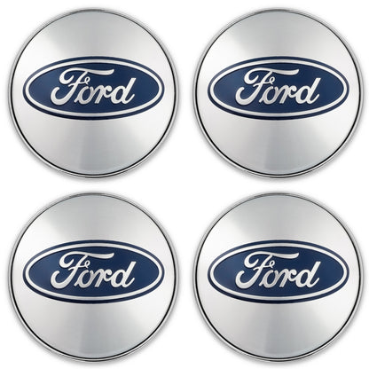 Set 4 capace roti pentru FORD, 60 mm, argintiu-albastru, plastic si aluminiu