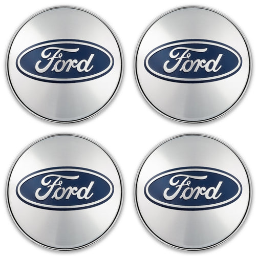 Set 4 capace roti pentru FORD, 60 mm, argintiu-albastru, plastic si aluminiu