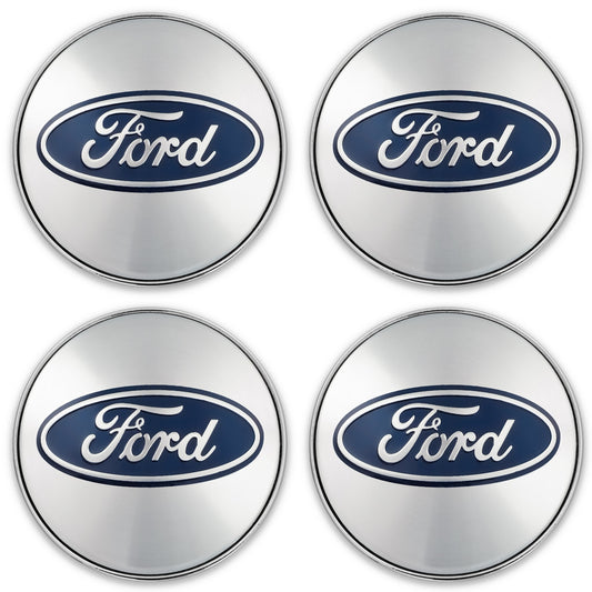 Set 4 capace roti pentru FORD, 60 mm, argintiu-albastru, plastic si aluminiu