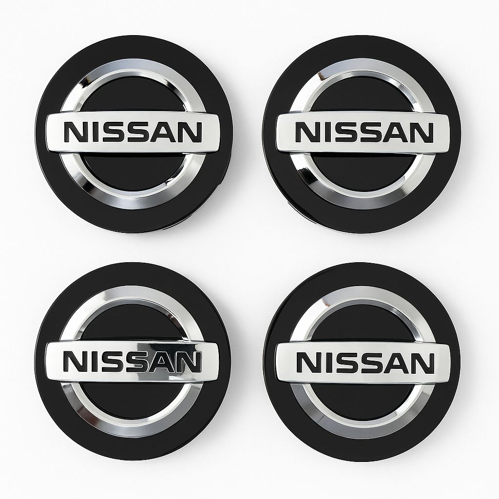 Set 4 Capace Jante Nissan – 60mm Negre, Cu Inel de Prindere, Compatibile Jante Aliaj