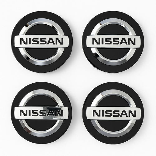 Set 4 Capace Jante Nissan – 60mm Negre, Cu Inel de Prindere, Compatibile Jante Aliaj