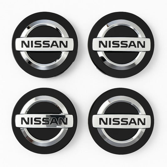 Set 4 Capace Jante Nissan – 60mm Negre, Cu Inel de Prindere, Compatibile Jante Aliaj