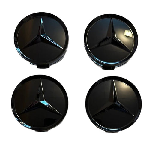 Set 4 capace roti 75mm compatibil jante aliaj Mercedes-Benz negru complet