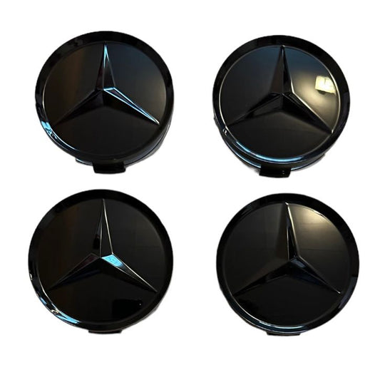 Set 4 capace roti 75mm compatibil jante aliaj Mercedes-Benz negru complet