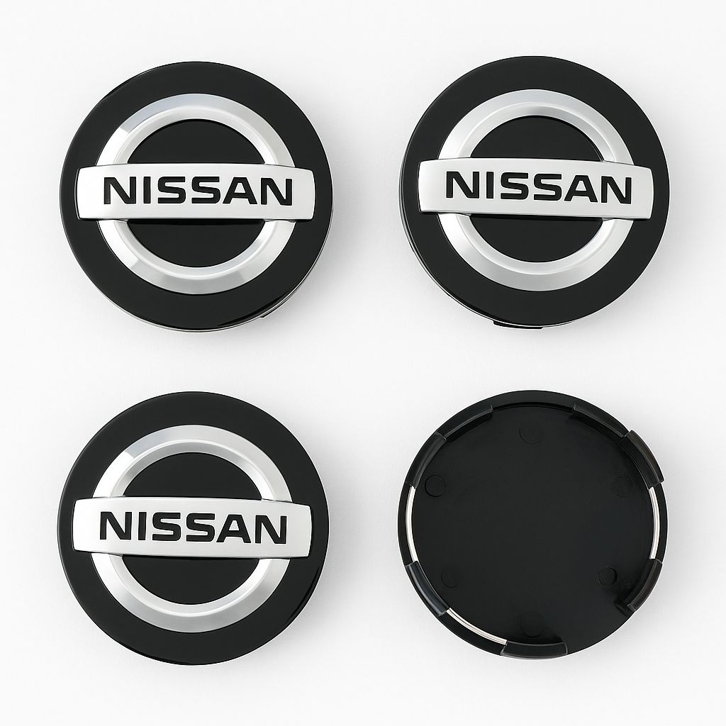 Set 4 Capace Jante Nissan – 60mm Negre, Cu Inel de Prindere, Compatibile Jante Aliaj