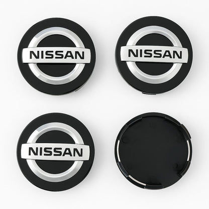 Set 4 Capace Jante Nissan – 60mm Negre, Cu Inel de Prindere, Compatibile Jante Aliaj