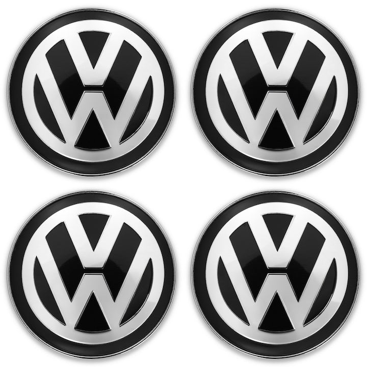 Set 4 Capace roti, Plastic / Aluminiu, Pentru VOLKSWAGEN, 60 mm, Negru