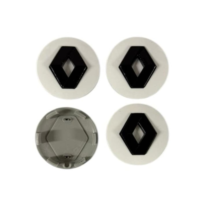 Set 4 capacele roti 57 mm Renault, pentru jante aliaj, Alb Negru