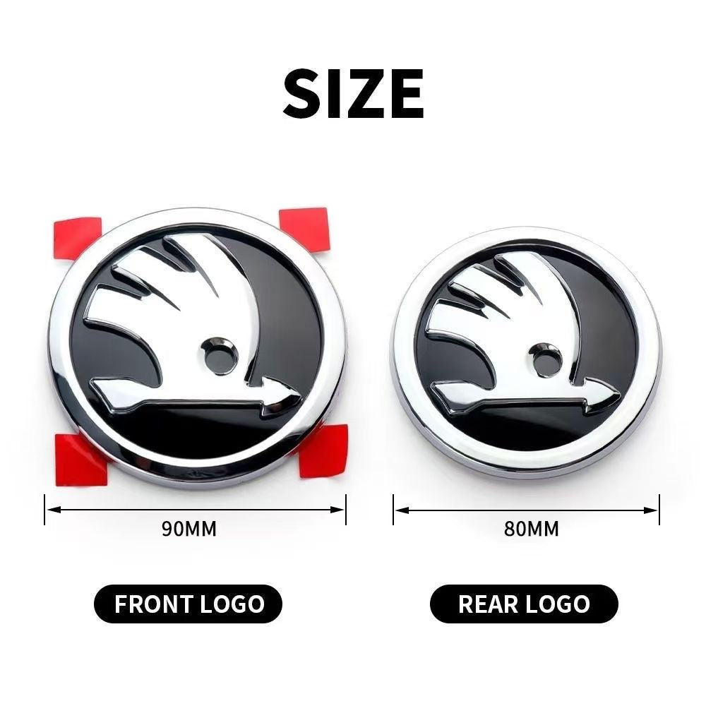 Set 2 embleme capota 90mm si portbagaj 80 mm, pentru Skoda Octavia Superb Fabia Rapid Kodiaq, negru/crom