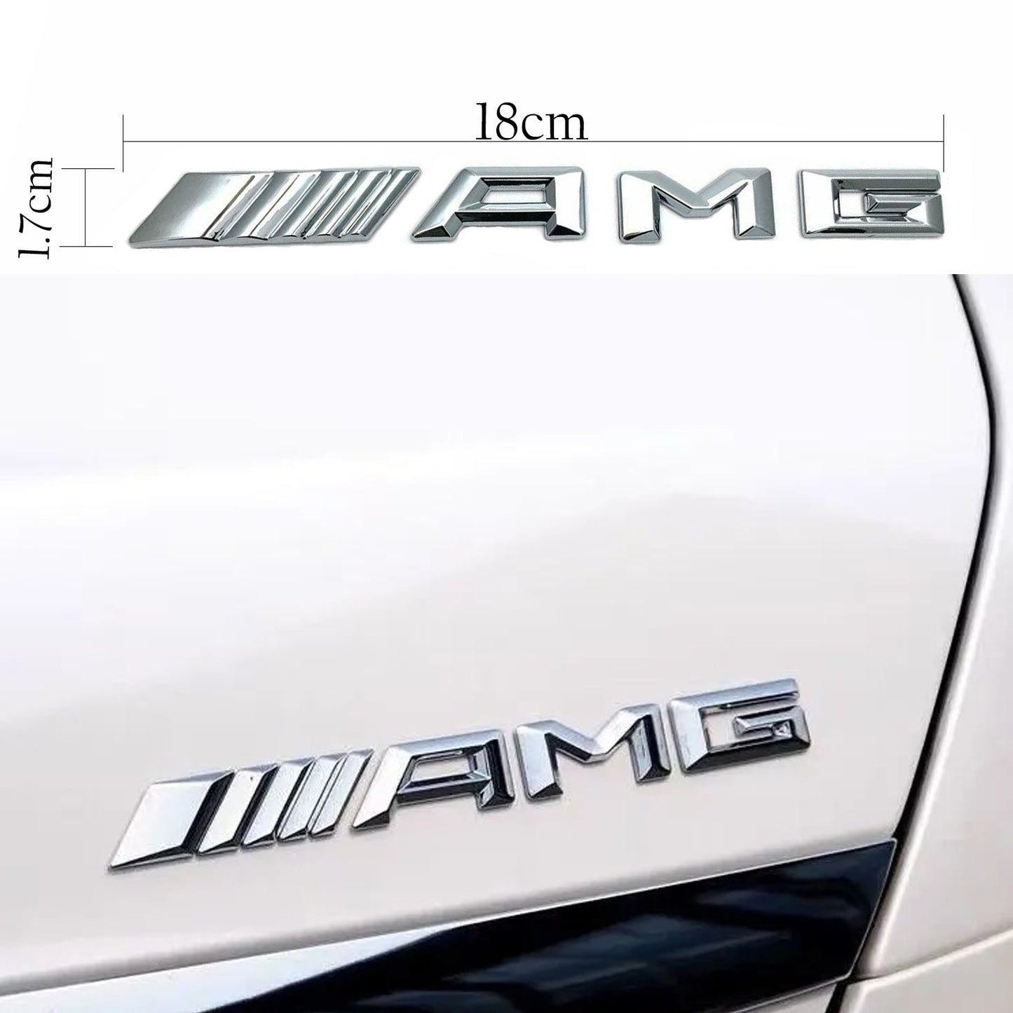 Emblema Pentru Benz montaj pe capota sau portbagaj, Zggzerg, AMG, Trei -dimensionale, Autoadeziv, Anti zgarieturi, Rezistent la uzura, Nu este usor de estompat, Usor de instalat si curatat, Metal, 18cm x 1.7cm, Argintiu