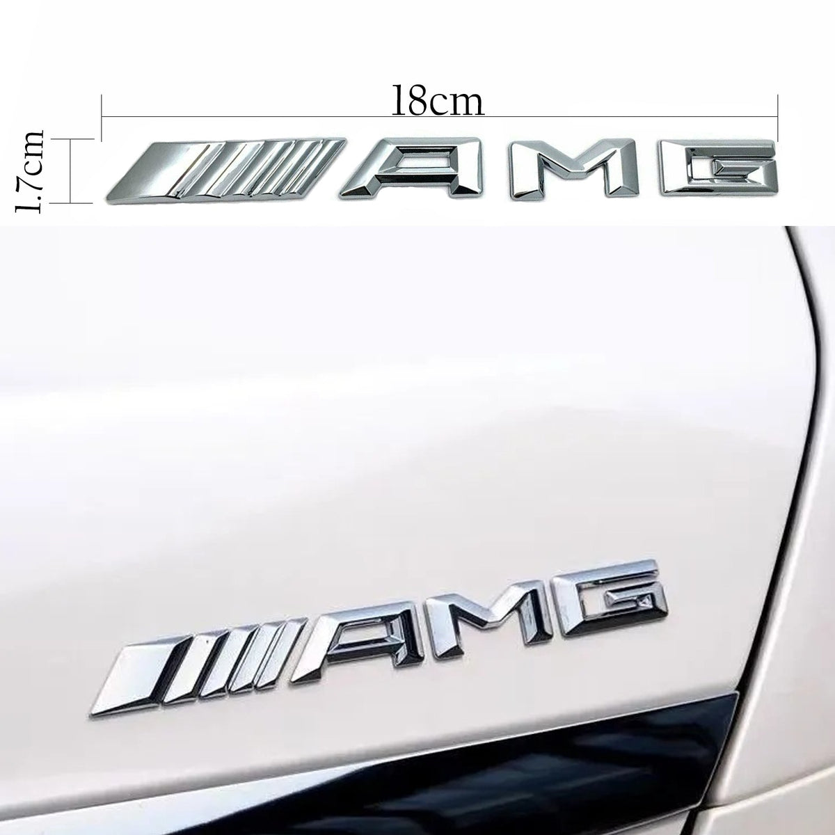 Emblema Pentru Benz montaj pe capota sau portbagaj, Zggzerg, AMG, Trei -dimensionale, Autoadeziv, Anti zgarieturi, Rezistent la uzura, Nu este usor de estompat, Usor de instalat si curatat, Metal, 18cm x 1.7cm, Argintiu