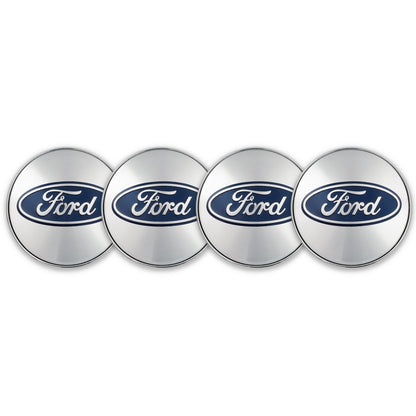 Set 4 capace roti pentru FORD, 60 mm, argintiu-albastru, plastic si aluminiu