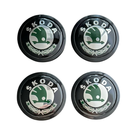 Set 4 capace roti 69mm exterior, 56mm interior Skoda verde compatibil/inlocuitor janta aliaj