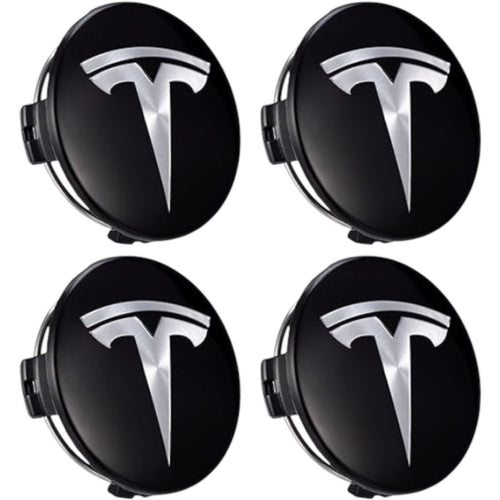 Set 4 capace TESLA, 57mm, Negru-Argintiu, pentru jante aliaj