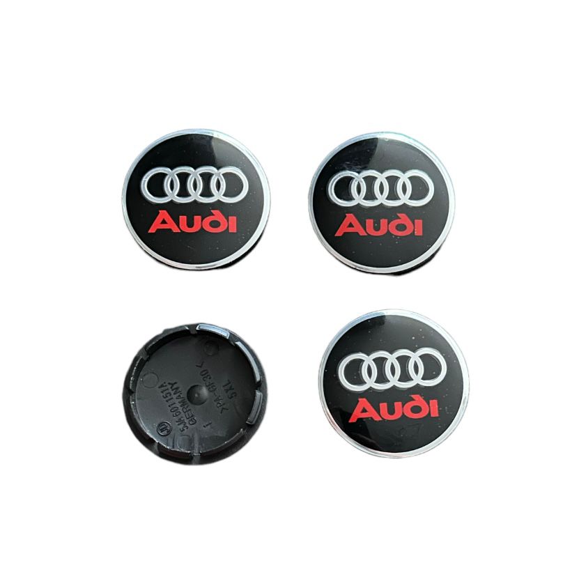 Set 4 capace roti 56mm Audi Negru Rosu compatibil/inlocuitor janta aliaj