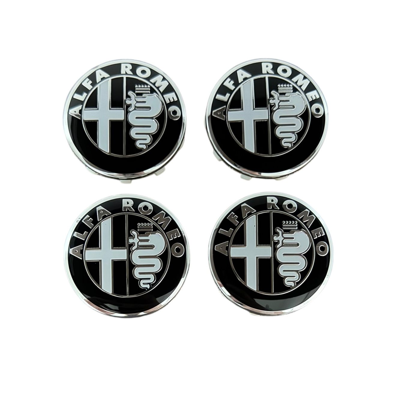 Set 4 Capace Roti Alfa Romeo 60mm, Alb Negru
