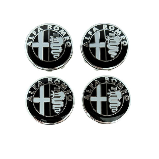 Set 4 Capace Roti Alfa Romeo 60mm, Alb Negru