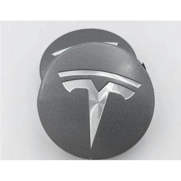Set 4 capace Tesla, 57mm, ARGINTIU/GRI, pentru jante aliaj cu inel de fixare