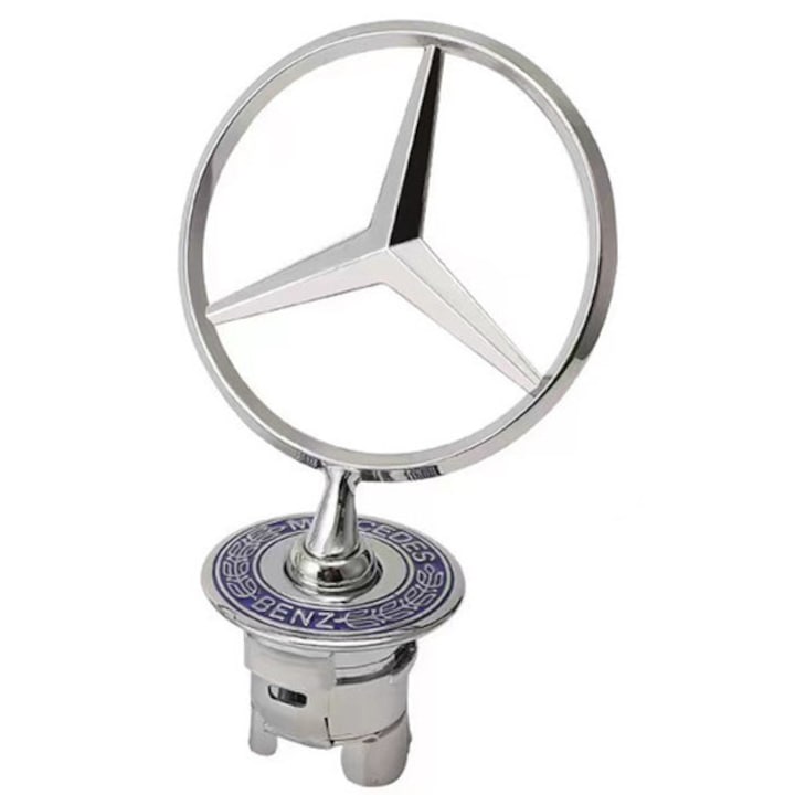 Insigna capota fata Mercedes-Benz Clasa C/E/S, sigla Mercedes-Benz [spic de grau albastru], C200 E300L E260L, S450, Fudisenn, insigna, stea, argintiu