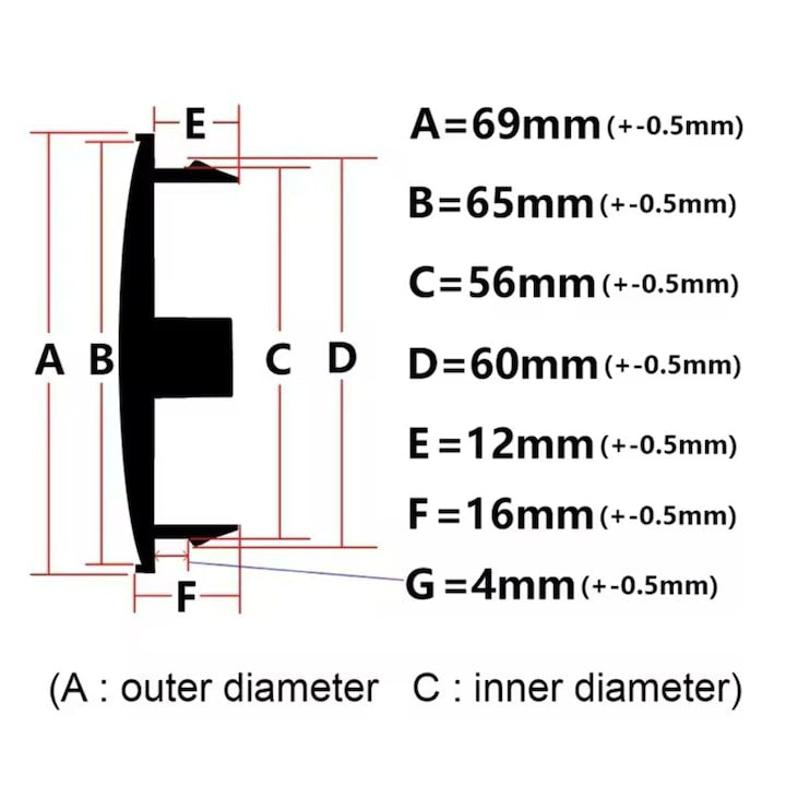 Set 4 capace roti 69mm exterior, 56mm interior Peugeot negre compatibil/inlocuitor janta aliaj