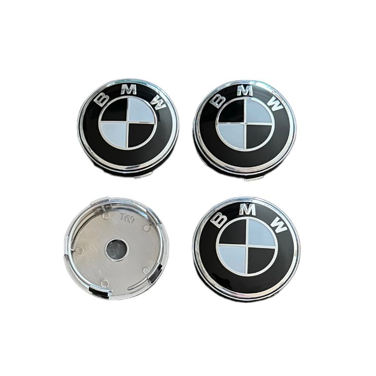 Set 4 capace roti 60mm BMW alb negru compatibil/inlocuitor janta aliaj