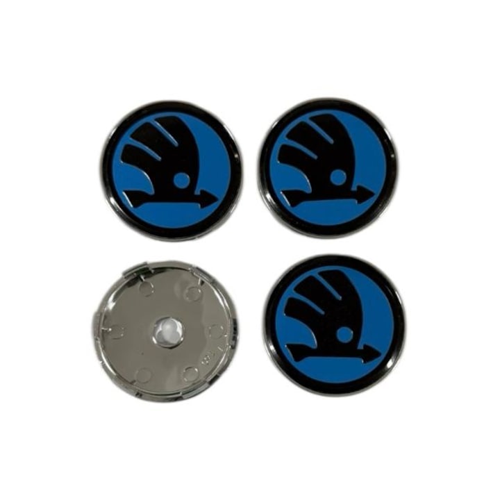 Set 4 capacele roti 60mm, pentru jante aliaj Skoda, Albastru