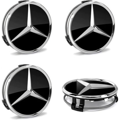 Set de 4 capace centrale pentru roti Mercedes-Benz 75mm, negru