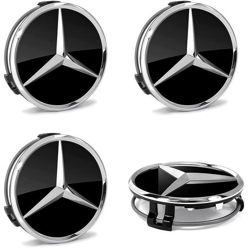 Set de 4 capace centrale pentru roti Mercedes-Benz 75mm, negru