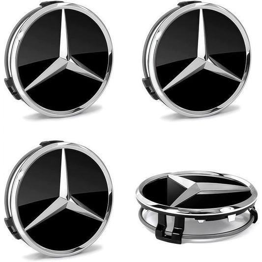 Set de 4 capace centrale pentru roti Mercedes-Benz 75mm, negru