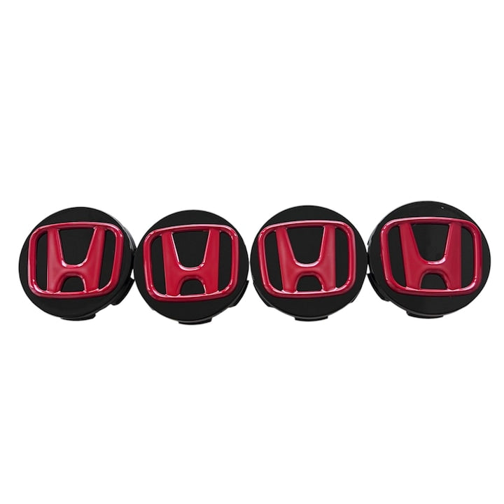 Set 4 capace 57mm, HONDA, Negru-Rosu, pentru jante aliaj