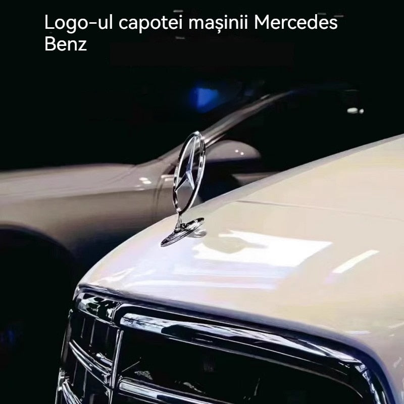 Insigna capota fata Mercedes-Benz Clasa C/E/S, sigla Mercedes-Benz [spic de grau albastru], C200 E300L E260L, S450, Fudisenn, insigna, stea, argintiu
