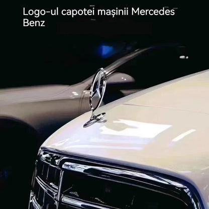 Insigna capota fata Mercedes-Benz Clasa C/E/S, sigla Mercedes-Benz [spic de grau albastru], C200 E300L E260L, S450, Fudisenn, insigna, stea, argintiu