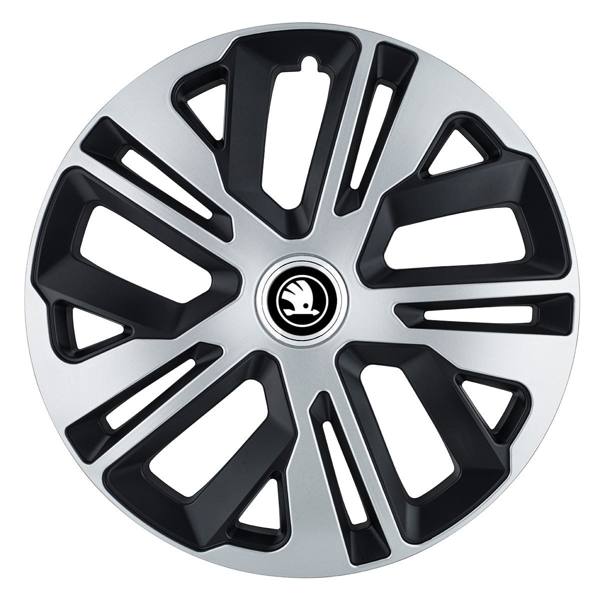Set 4 Capace Roti Creative Rey® potrivite jantelor de 14 inch, pentru Skoda Alb Negru, model Raven Mix