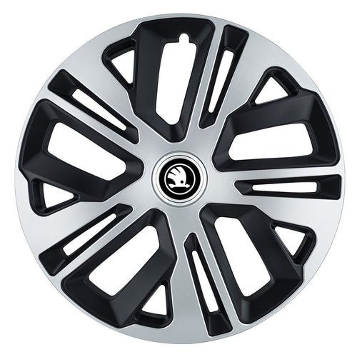 Set 4 Capace Roti Creative Rey® potrivite jantelor de 14 inch, pentru Skoda Alb Negru, model Raven Mix