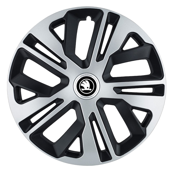 Set 4 Capace Roti Creative Rey potrivite jantelor de 15 inch, pentru Skoda Alb Negru, model Raven Mix