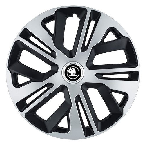 Set 4 Capace Roti Creative Rey potrivite jantelor de 15 inch, pentru Skoda Alb Negru, model Raven Mix