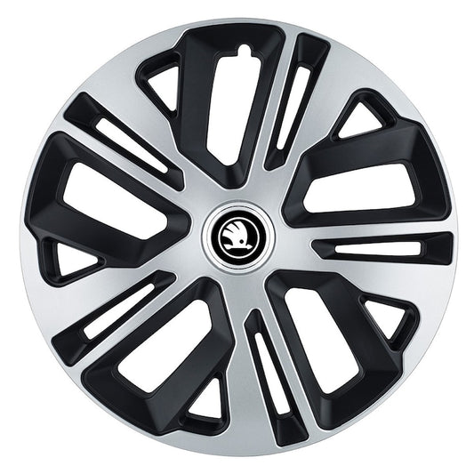 Set 4 Capace Roti Creative Rey® potrivite jantelor de 16 inch, pentru Skoda Alb Negru, model Raven Mix