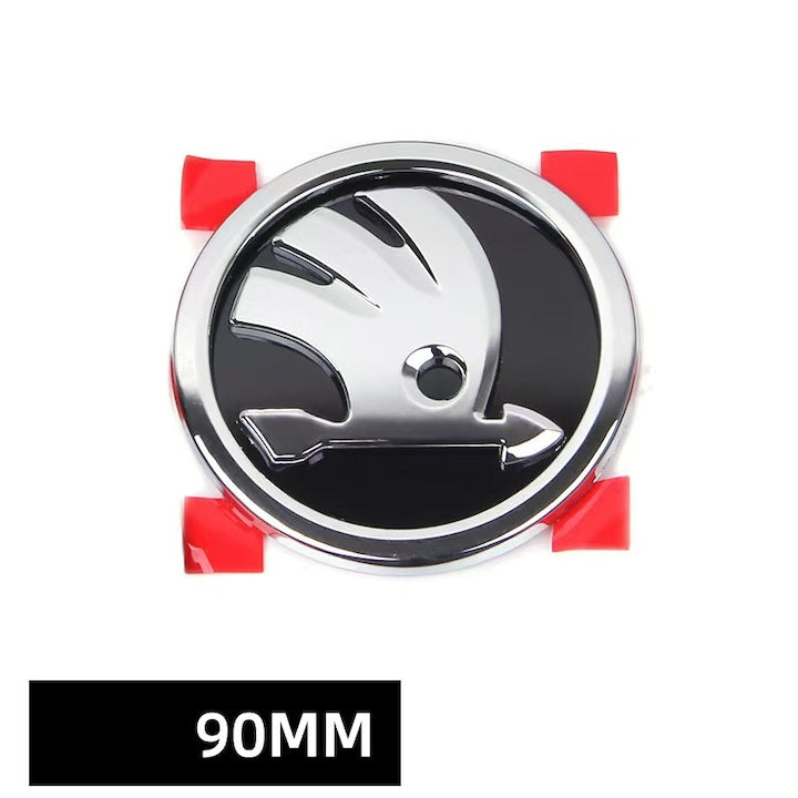 Set 2 embleme capota 90mm si portbagaj 80 mm, pentru Skoda Octavia Superb Fabia Rapid Kodiaq, negru/crom
