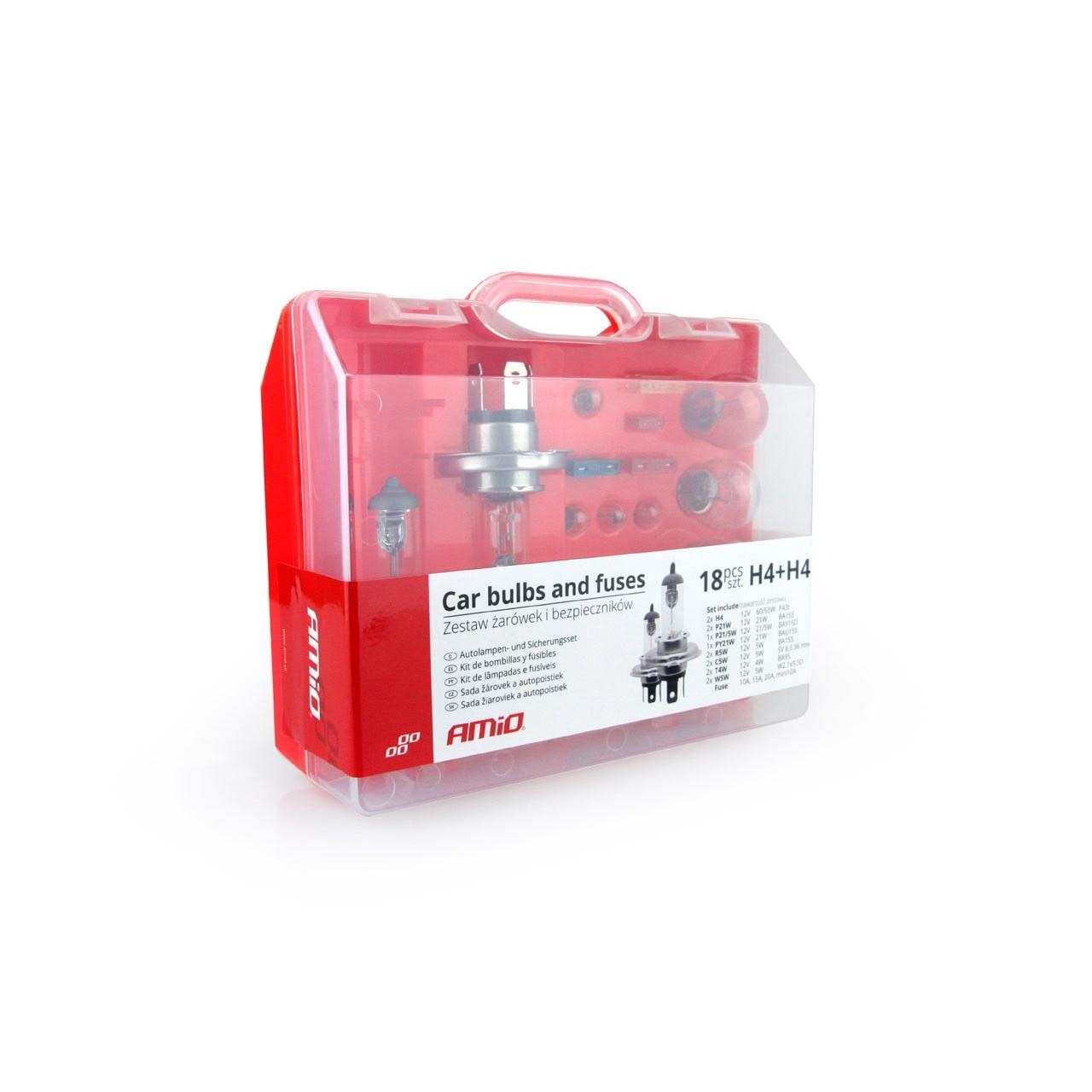 Caseta 15 becuri de rezerva cu H4 12V P43, 19 componente 01497 Amio