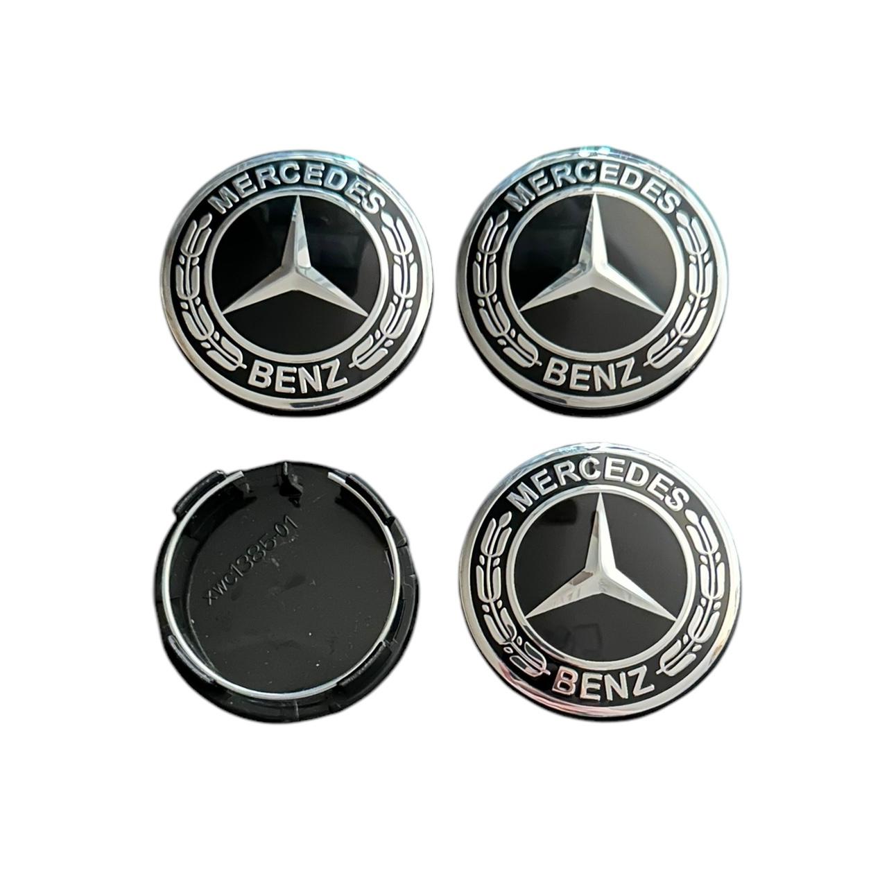 Set 4 capace roti 57mm exterior, 54mm interior Mercedes Negru compatibil/inlocuitor janta aliaj