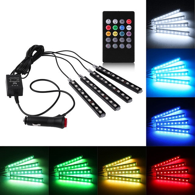 Kit Iluminare Ambientala LED Interior Masina, Multicolor RGB cu Telecomanda