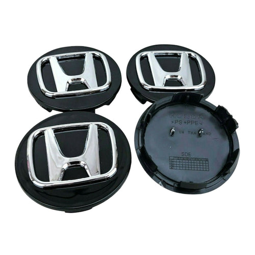 Set 4 capace HONDA, 69mm, NEGRU+ARGINTIU, pentru jante aliaj