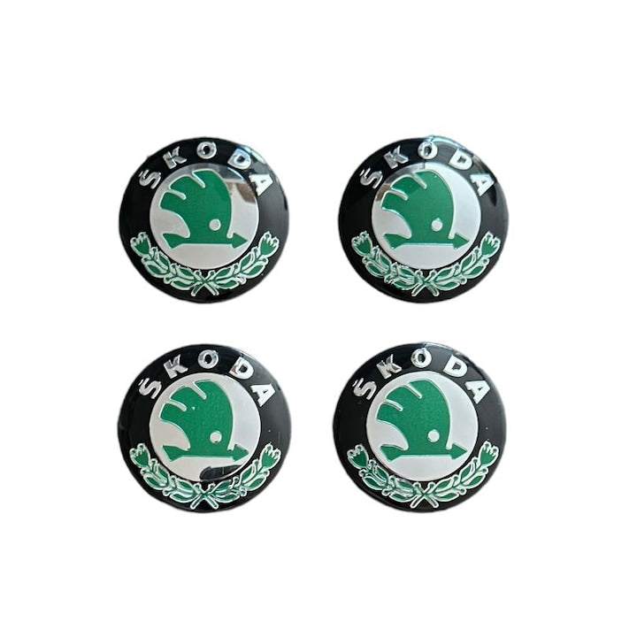 Set 4 stickere pentru capace roti auto, Maf, aluminiu, autoadezive, pentru Skoda