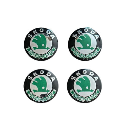 Set 4 stickere pentru capace roti auto, Maf, aluminiu, autoadezive, pentru Skoda