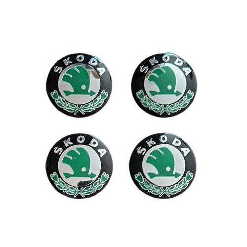 Set 4 stickere pentru capace roti auto, Maf, aluminiu, autoadezive, pentru Skoda