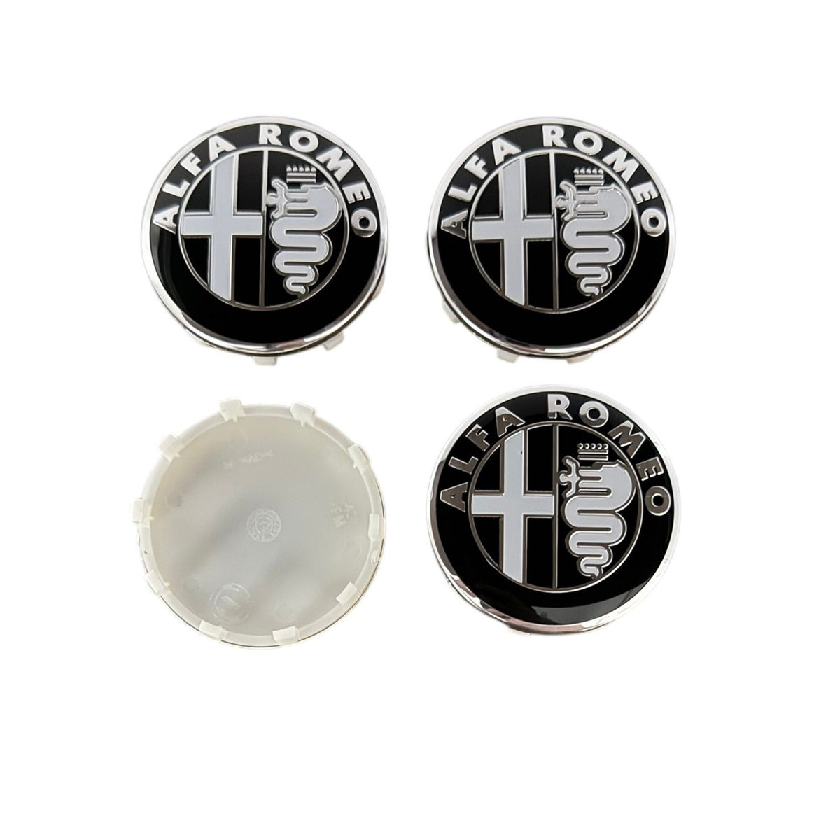 Set 4 Capace Roti Alfa Romeo 60mm, Alb Negru