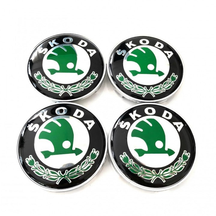 Set 4 capace roti 60mm Skoda compatibil/inlocuitor janta aliaj negru/verde