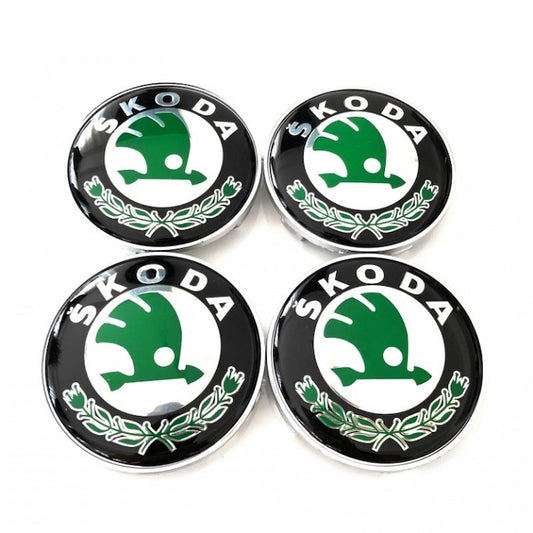 Set 4 capace roti 60mm Skoda compatibil/inlocuitor janta aliaj negru/verde