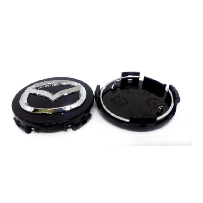 Set 4 capace 55mm Mazda, NEGRU+ARGINTIU, pentru jante aliaj cu inel de fixare