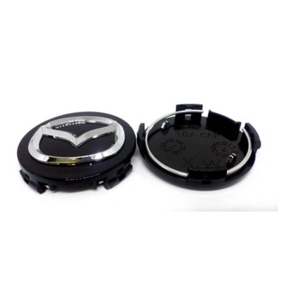 Set 4 capace 55mm Mazda, NEGRU+ARGINTIU, pentru jante aliaj cu inel de fixare